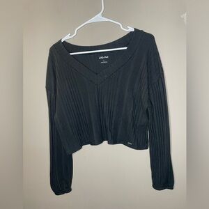 Gilly Hicks Black V-Neck Long Sleeve Ribbed Women's Crop Top Size S